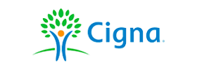 A green background with the word cigna written in blue.