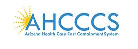 A blue and white logo for health care cost containment.